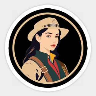 Retro Park Ranger Woman With Long Hair Sticker